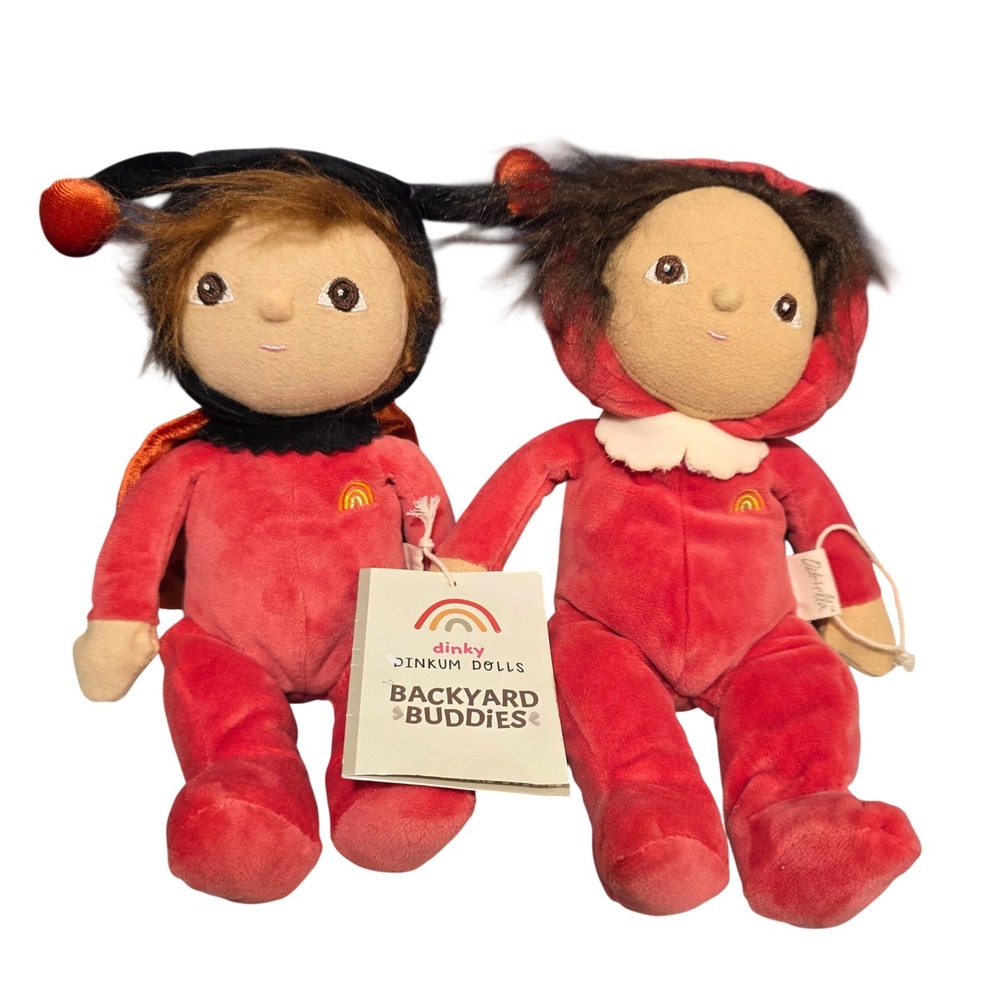 Olli Ella Dinky Dinkum Dolls Backyard Buddies Ladybug Mushroom Red Set of 2